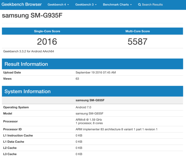 Samsung Galaxy S7 Edge SM-G950F Android 7.0 Nougat Geekbench