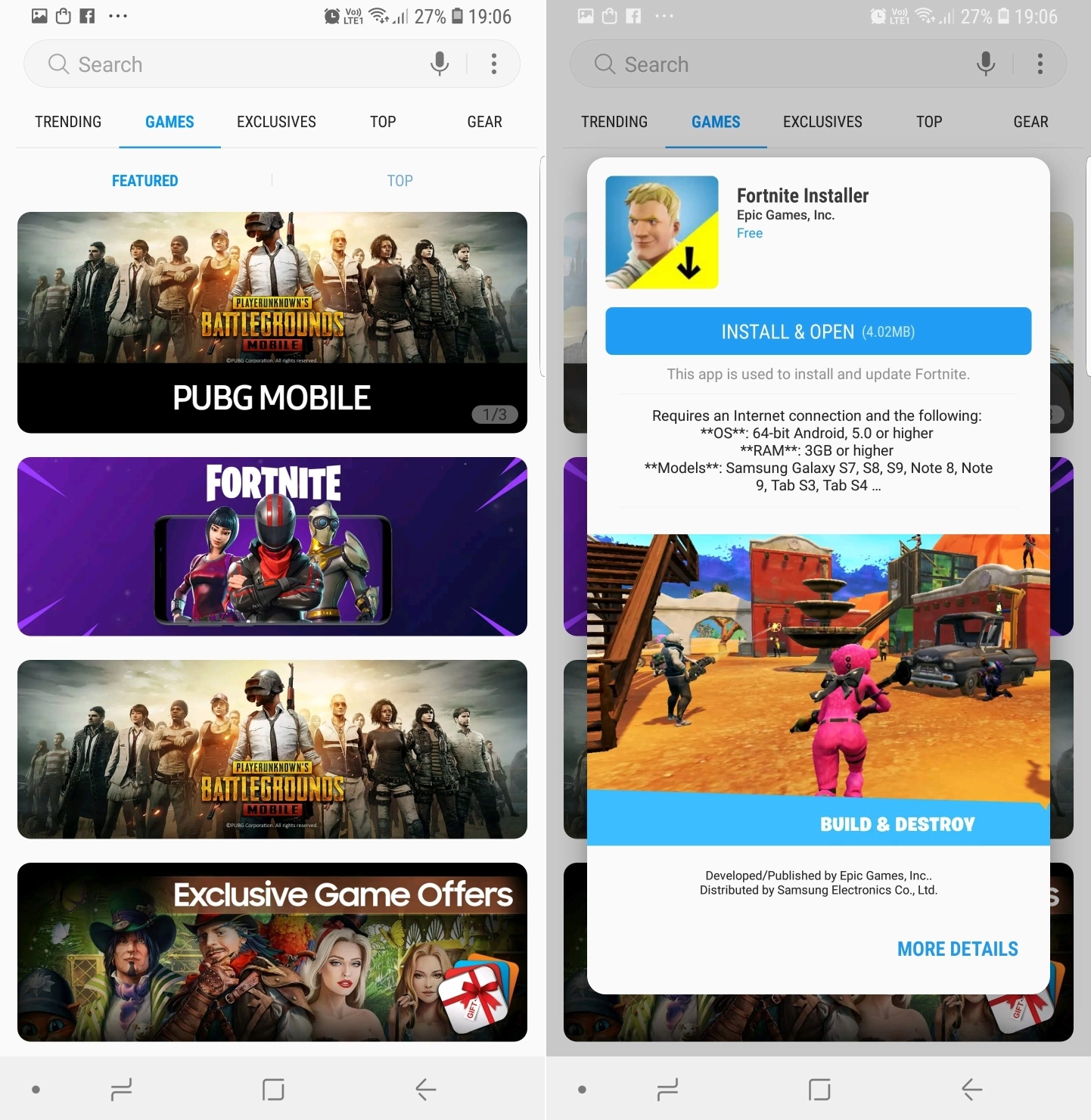 alternative if you can t see the banner just click this link on your phone or tablet to directly go to the fortnite page in galaxy apps and press the - samsung j6 plus fortnite