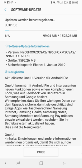 note 9 oreo to pie germany