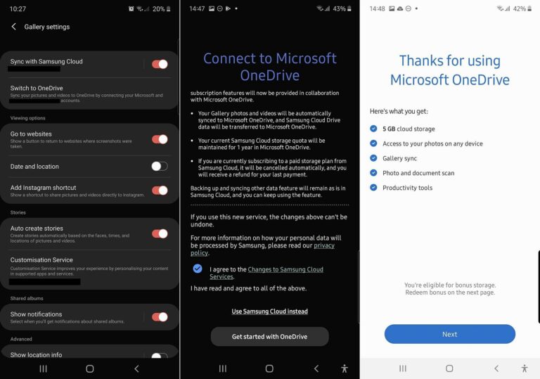 Перенос данных с samsung cloud на onedrive