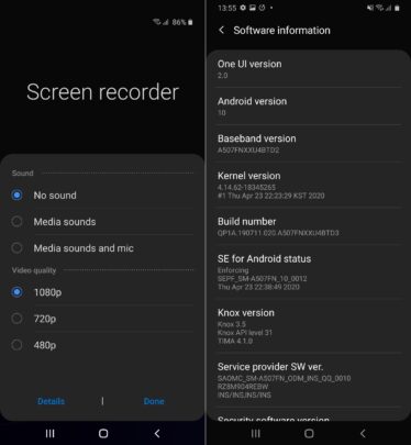 screen recording in samsung a50s