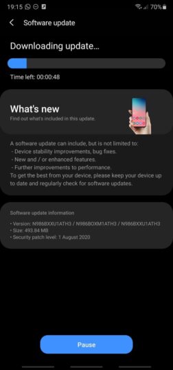 Galaxy Note 20 software update