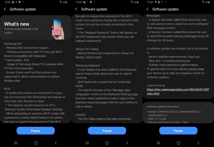 Galaxy S9 One UI 2.5 changelog