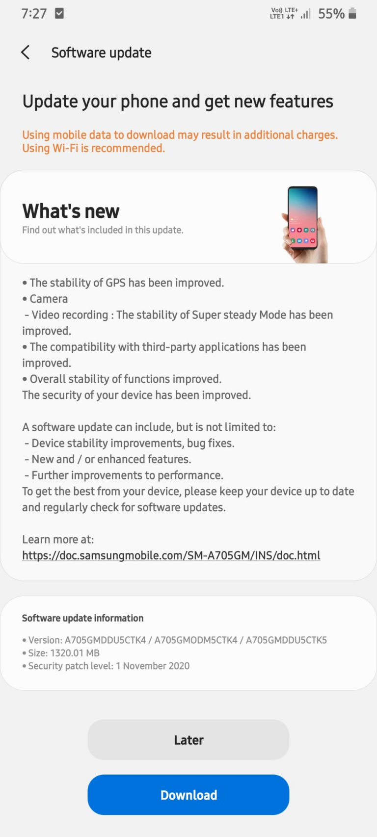 samsung galaxy a70 one ui 2.5 update