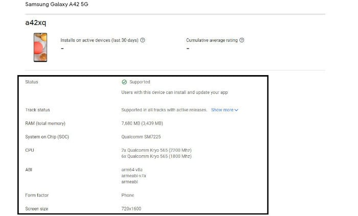 Samsung Galaxy A42 5G Google Play Listing Snapdragon 750G