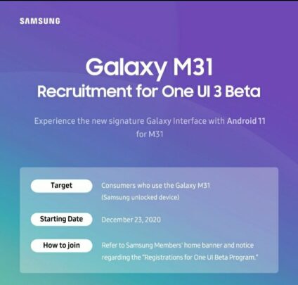 samsung m31 one ui 3.0 update