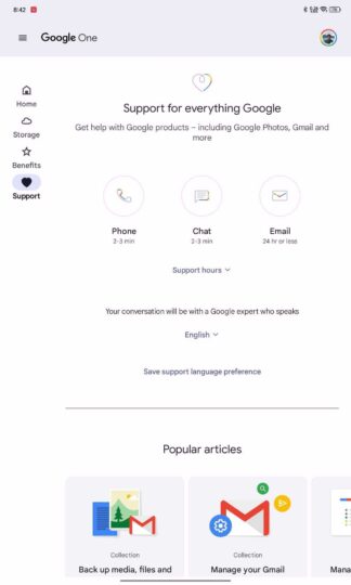 Google One App Tablet UI Redesign Support tab