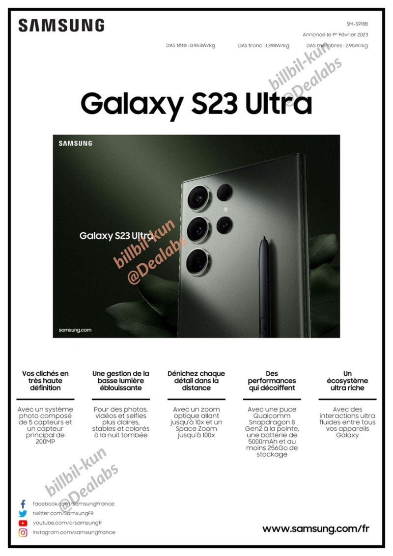 Specs, Samsung Galaxy S23 & S23+