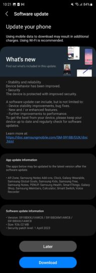 Aggiornamento di sicurezza Samsung Galaxy S23 aprile 2023 Europa