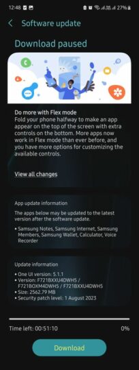 Samsung Galaxy Z Flip 4 One UI 5.1.1 Aggiornamento registro modifiche India