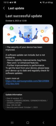 Samsung Galaxy S21 Ultra October 2023 Security Update Canada