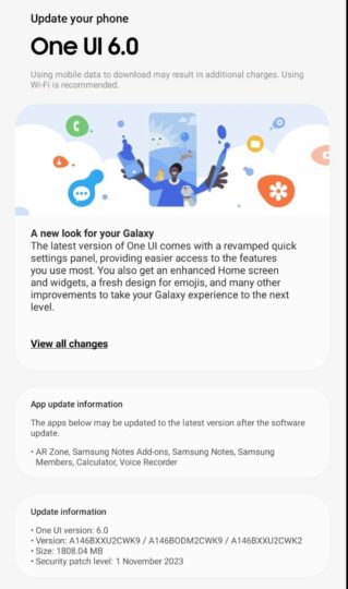 Galaxy A14 Android 14 One UI 6 update