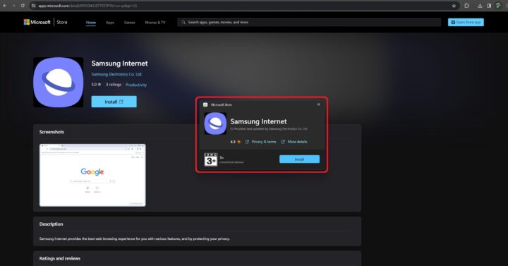 How to download Samsung Internet on Windows