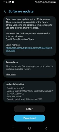 Samsung Galaxy F23 5G Android 14 One UI 6.0 Stable Update India Changelog