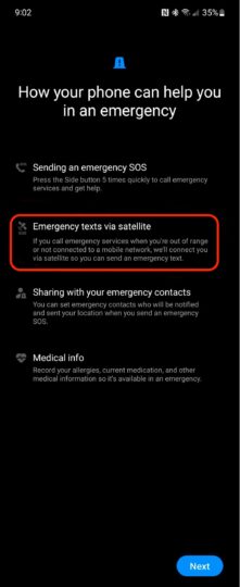Samsung Galaxy S24 Emergency Text Message via Satellite