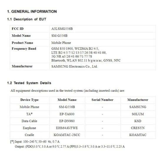 Samsung Galaxy XCover 7 FCC Certification Connectivity