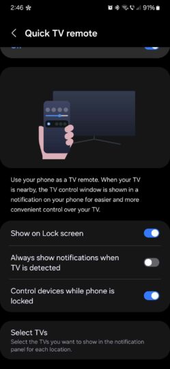 Control Samsung TVs from your Galaxy phone’s lock screen