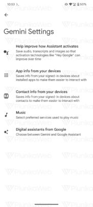 Google Gemini Settings Music Streaming Integration Screen