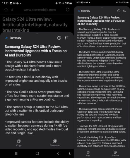 Samsung Galaxy AI Browsing Assist Summarize
