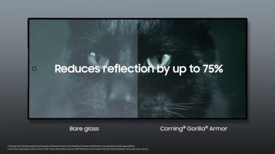 Samsung Galaxy S24 Ultra Gorilla Glass Armor Anti Reflection Comparison