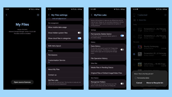 Samsung My Files Labs Permanently Delete