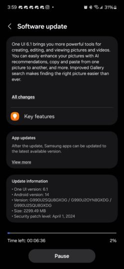 Galaxy S21 FE One UI 6.1 update