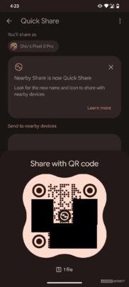 Google Play Quick Share QR Code Option