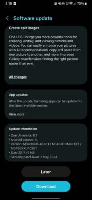 Registro de cambios de actualización del Samsung Galaxy M34 One UI 6.1 en India