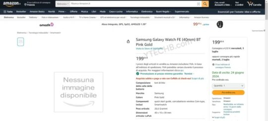 Fuite de prix de la Samsung Galaxy Watch FE Amazon Italie