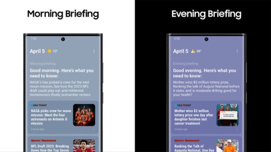 Resumen de noticias vespertinas y matutinas de Samsung Modo oscuro