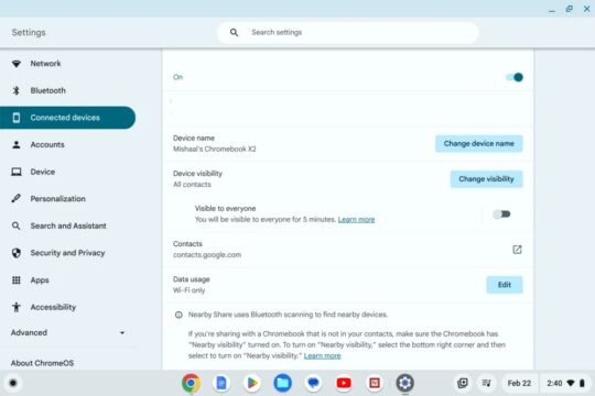 Google ChromeOS Chromebook Quick Share Enable By Default