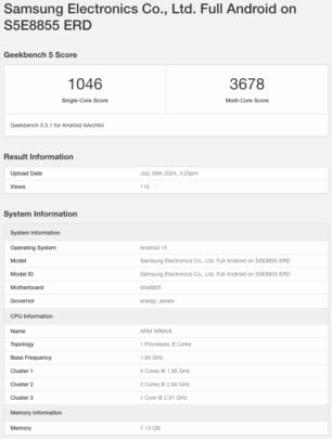 Samsung Exynos 1580 Geekbench Scores Leak