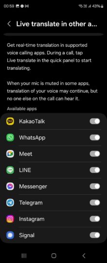 samsung live translate call languages