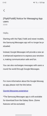 Samsung Galaxy Z Flip 6 Fold 6 Google Messages Default Announcement