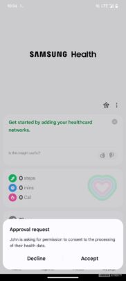 Samsung Health Family Health Tracking Approval Request