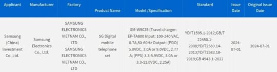 Velocidad de carga certificada CCC para Samsung W9025