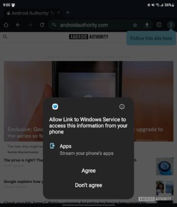 Samsung Galaxy Z Fold 6 One UI 6.1.1 App Streaming Permission Pop Up Menu