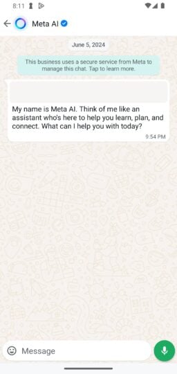 WhatsApp Meta AI Chat Voice Message Button