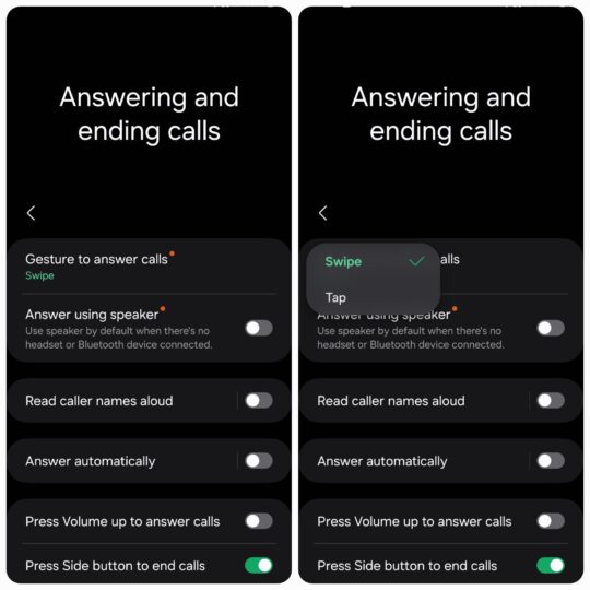 Galaxy S24 One UI 6.1.1 Tap To Answer and Answer Using Speaker