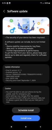 Galaxy Z Fold 6 September 2024 security update