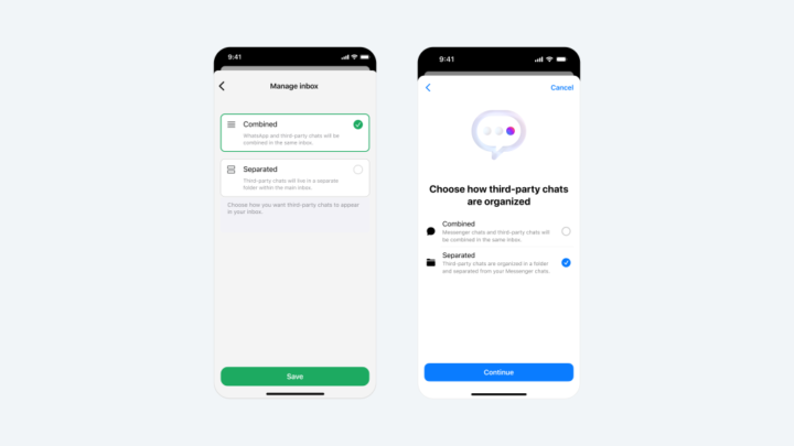 Messenger and WhatsApp will give option to use same or different folder for chats made with third-party apps