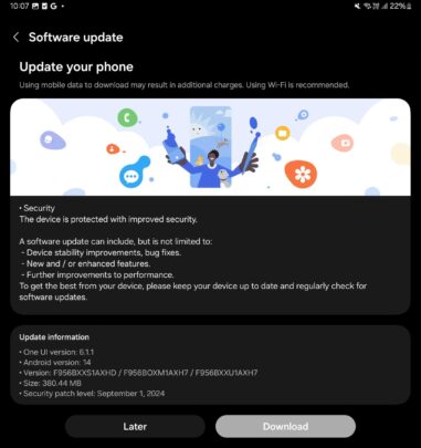 Samsung Galaxy Z Fold 6 September 2024 Security Update Changelog India