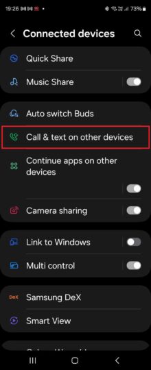 Samsung call and text on other devices