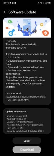 Galaxy Z Flip 6 October 2024 security update