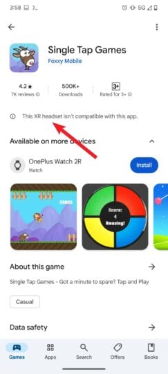 Google Play Store XR Device Compatibility Notice