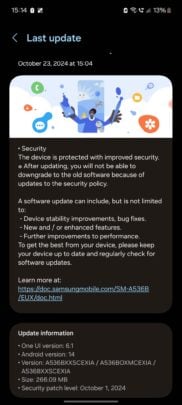 Samsung Galaxy A53 October 2024 Security Update Europe