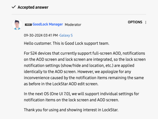 Samsung One UI 7.0 AOD Lock Screen Notifications Announcement Good Lock LockStar