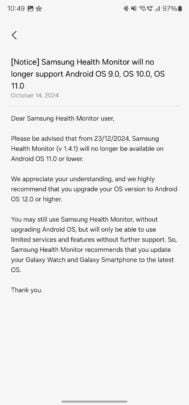 Samsung Health Monitor Android 11 Support Notice