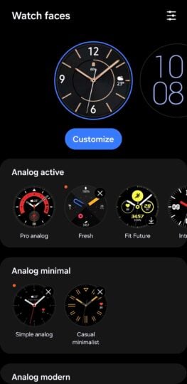 A screenshot showing the new Watch Faces menu