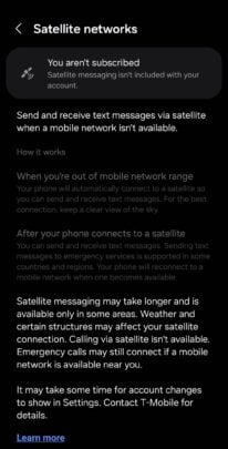 Samsung Galaxy S24 Ultra Satellite Text Messaging Settings T-Mobile Starlink